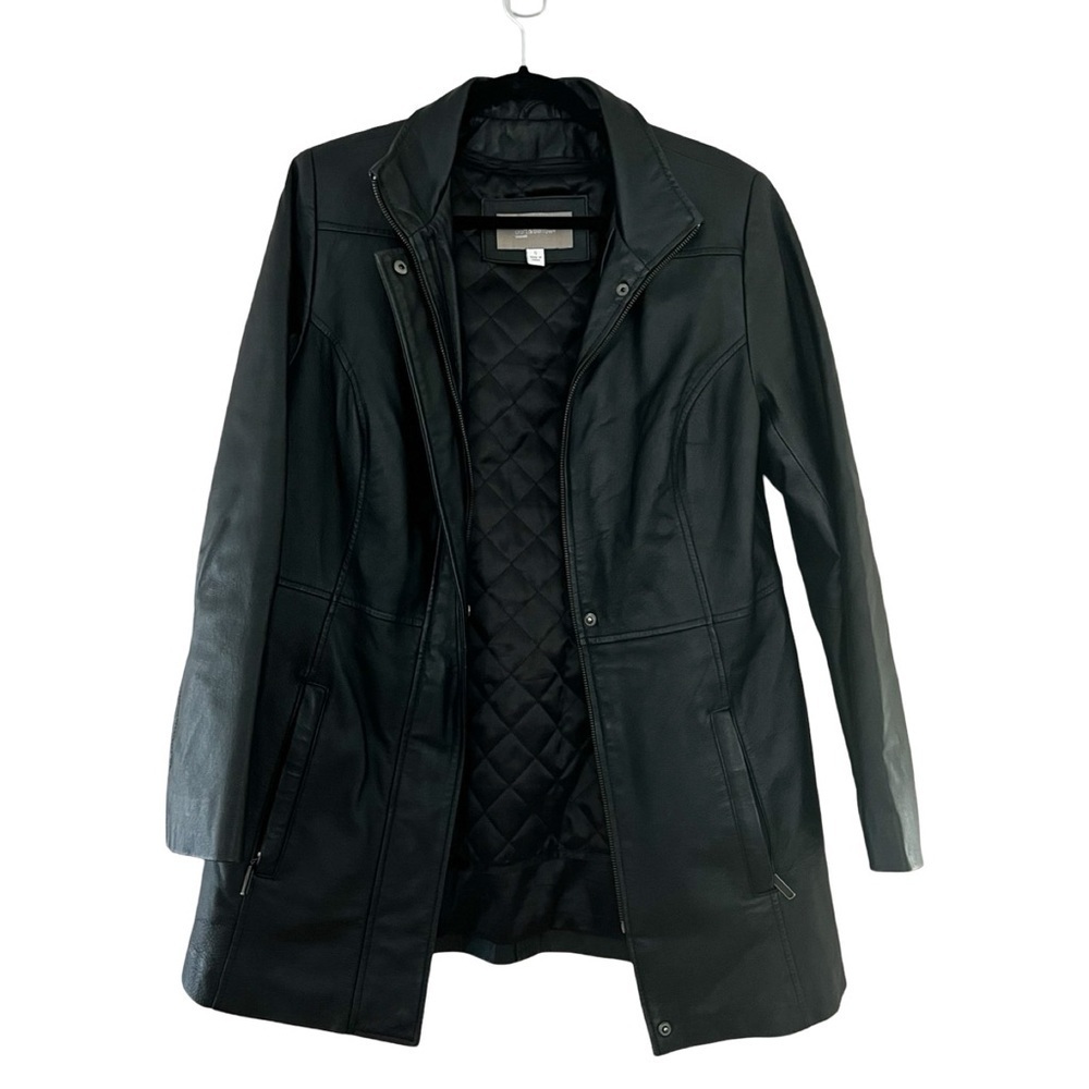 CROWN AND BARROW 100% Genuine Leather Black Trench Blazer Jacket Sz S